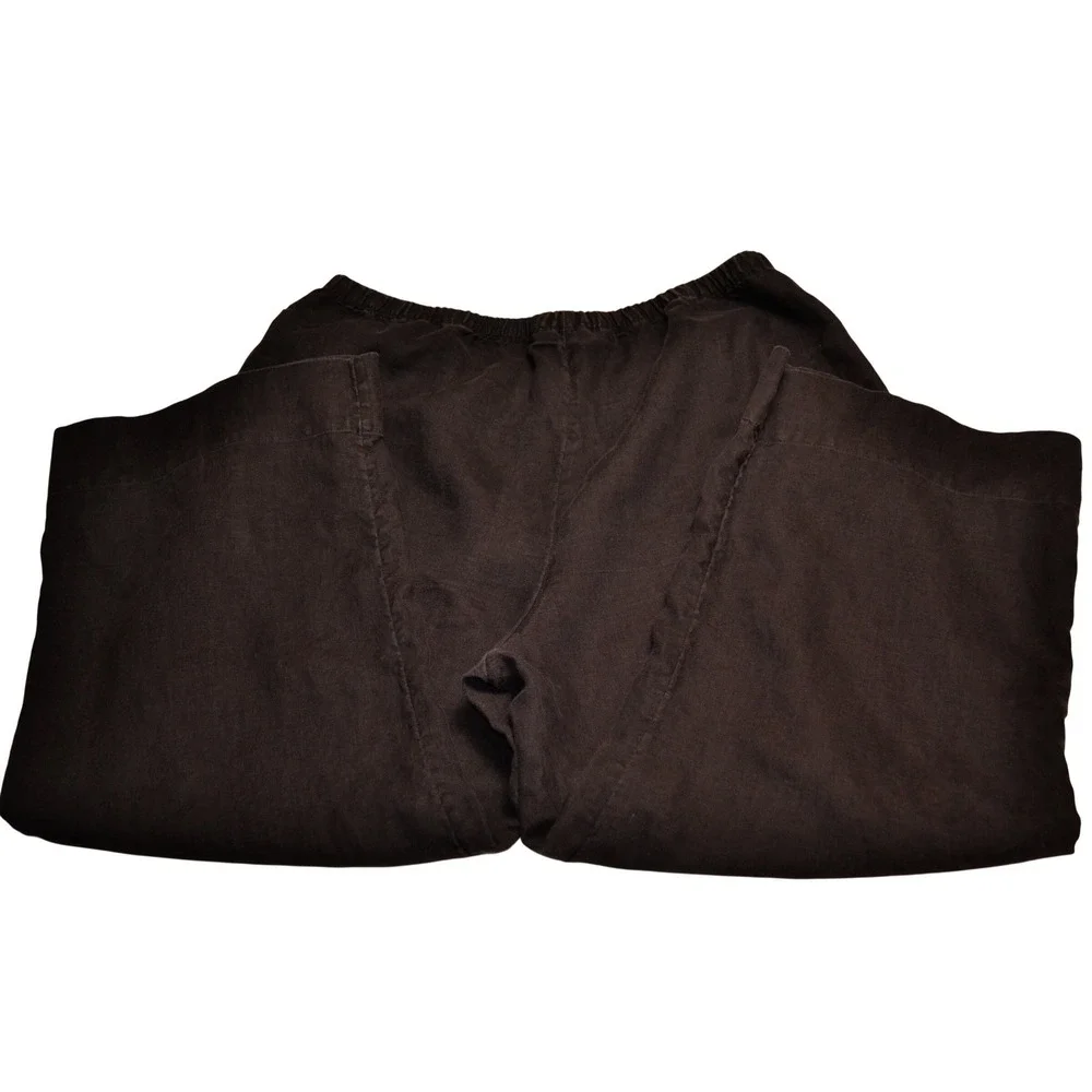 J. Jill Linen Wide Leg Pants Womens Large Black Elastic Waist Casual Pull-On‎
